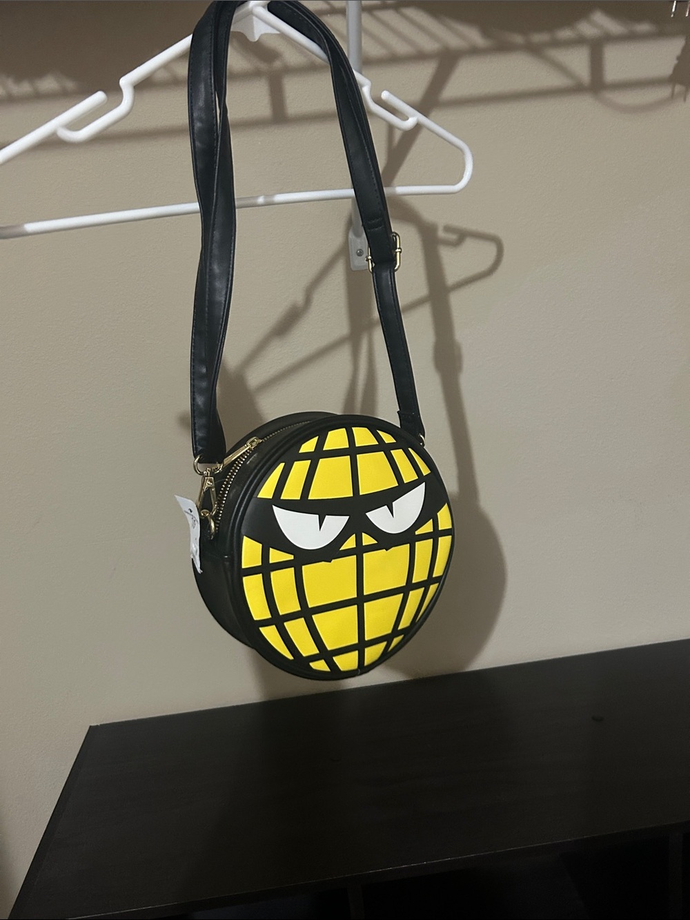 Loungefly Yellow Grid Face Round Crossbody Bag with Black Strap